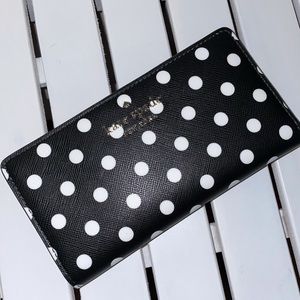 Kate Spade Staci Polka Dot Dot Dot Large Slim Bifold Wallet Black Multi White